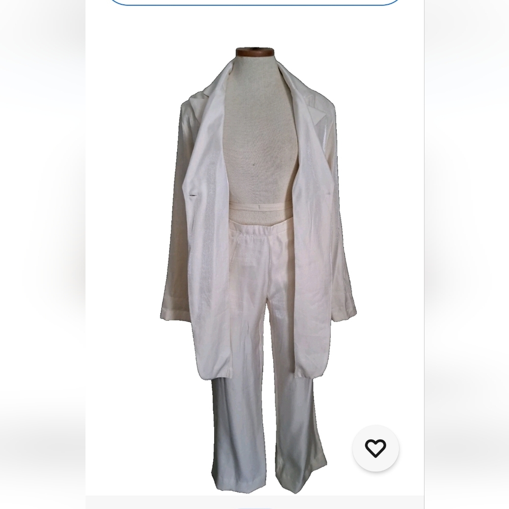VTG Le Chateau Suit ivory sheen MOD sleek long jacket blazer flare pants PROM M